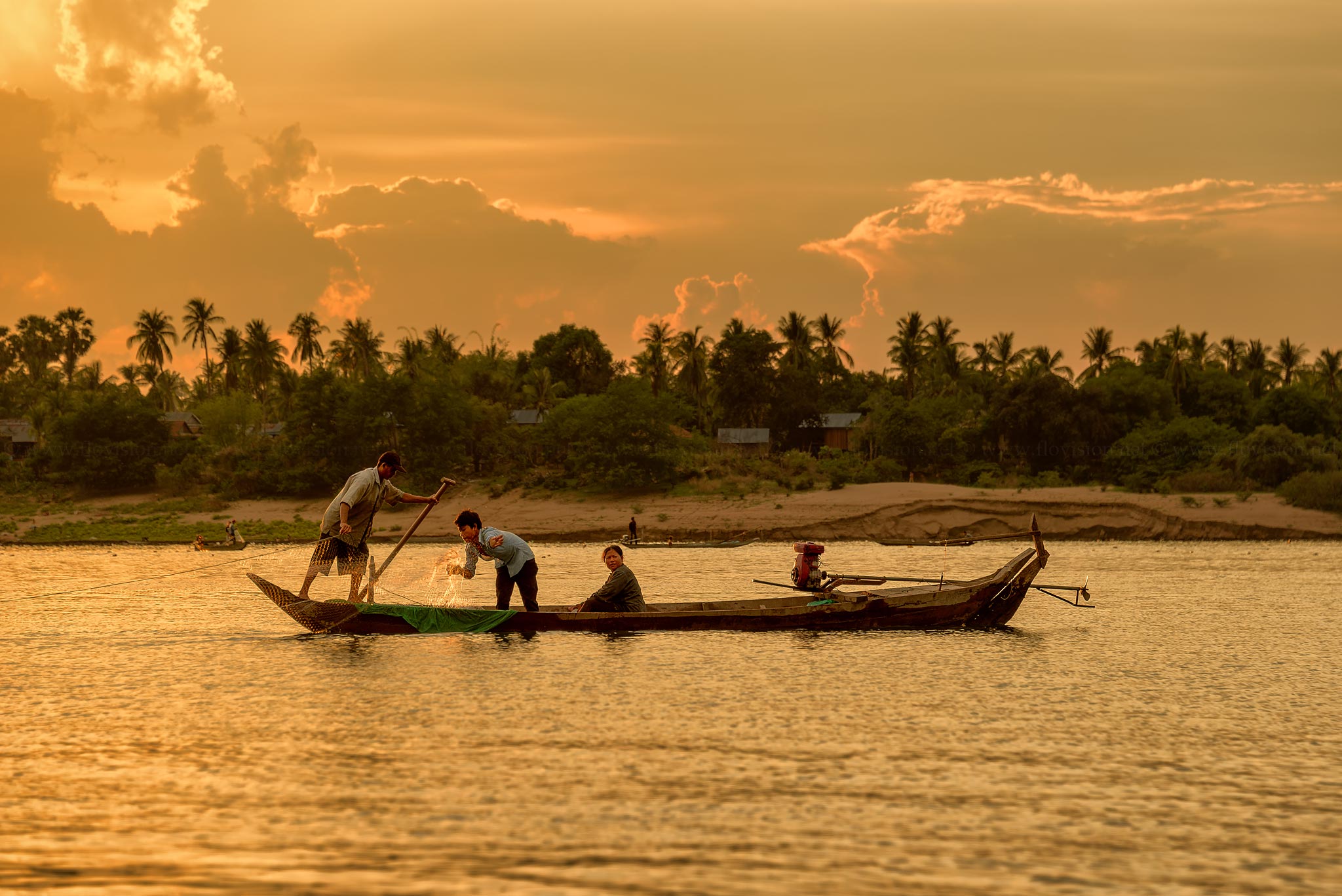 Sunset fishing, Cambodia